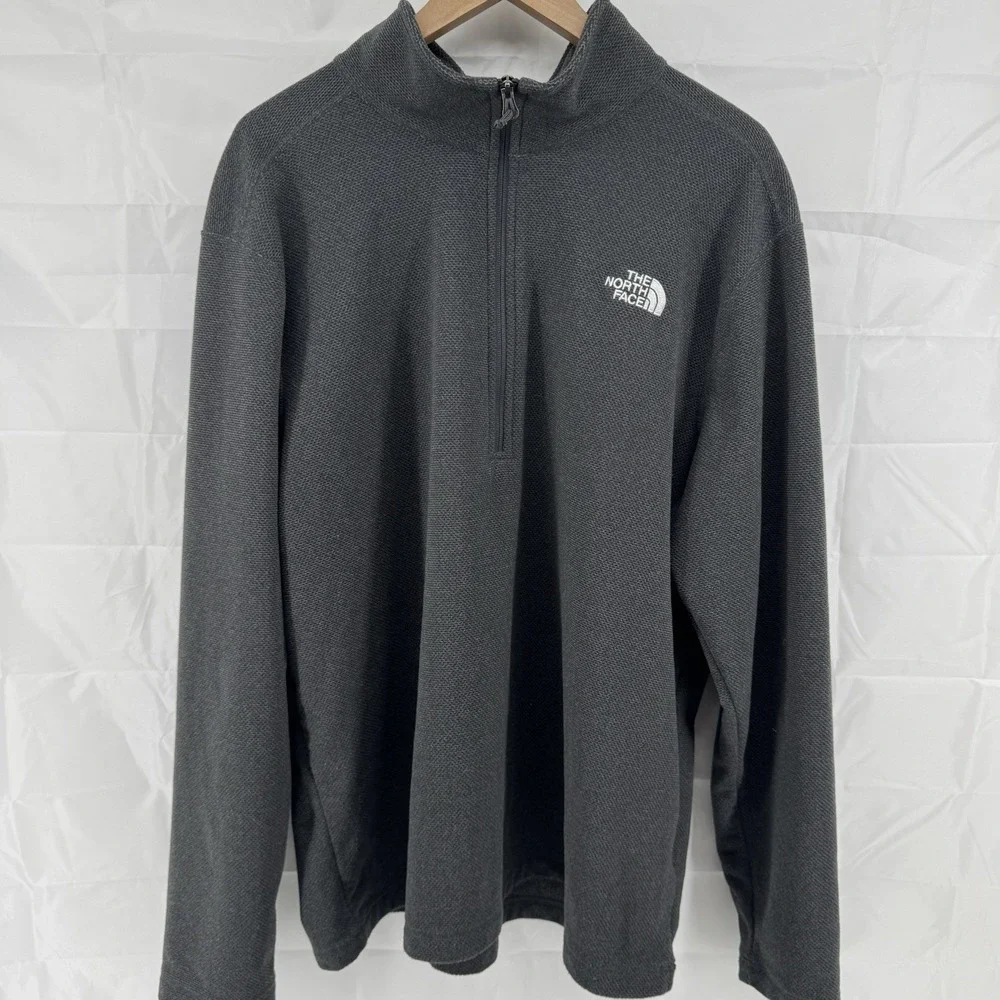 The North Face Fleece‎ Jacket Mens XXL Gray Logo Mock Neck Quarter Zip Casual